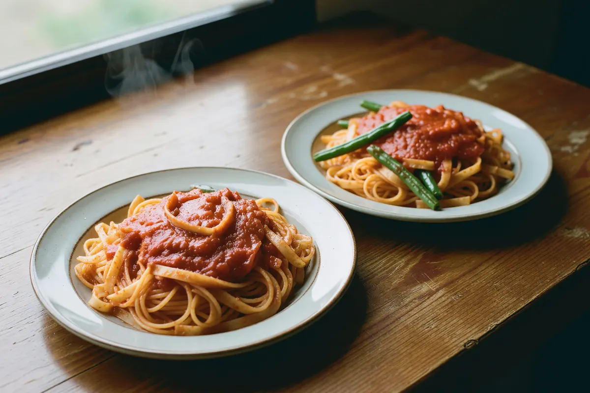 plates of pasta with the beans mixed in