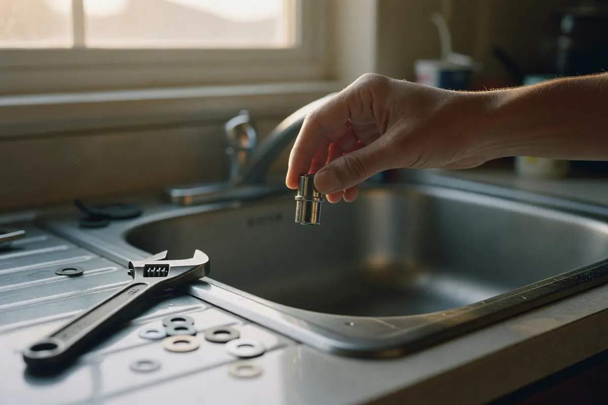 close up of the new cartridge sitting on the edge of the sink